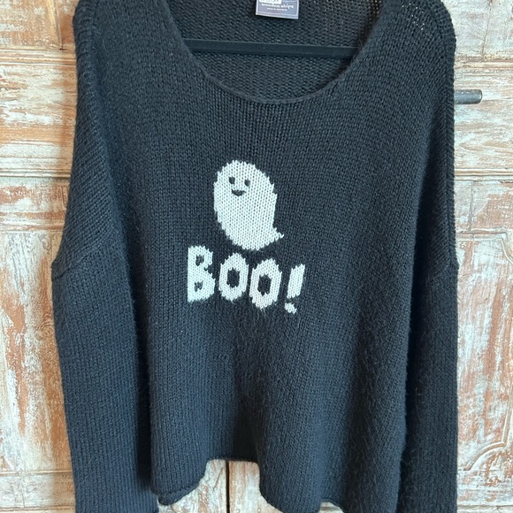 Wooden Ships Ghost Boo Halloween black sweater size Large - Picture 1 of 6